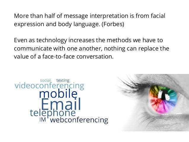 face to face communication is better The 5 new rules of face-to-face communication written by ryan jenkins ever had this internal conversation: why meet when you can call why. face to face communication is better The 5 new rules of face-to-face communication written by ryan jenkins ever had this internal conversation: why meet when you can call why.