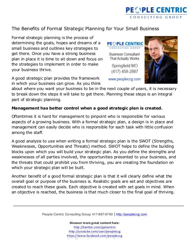 the benefits of formal strategic planning for your small business