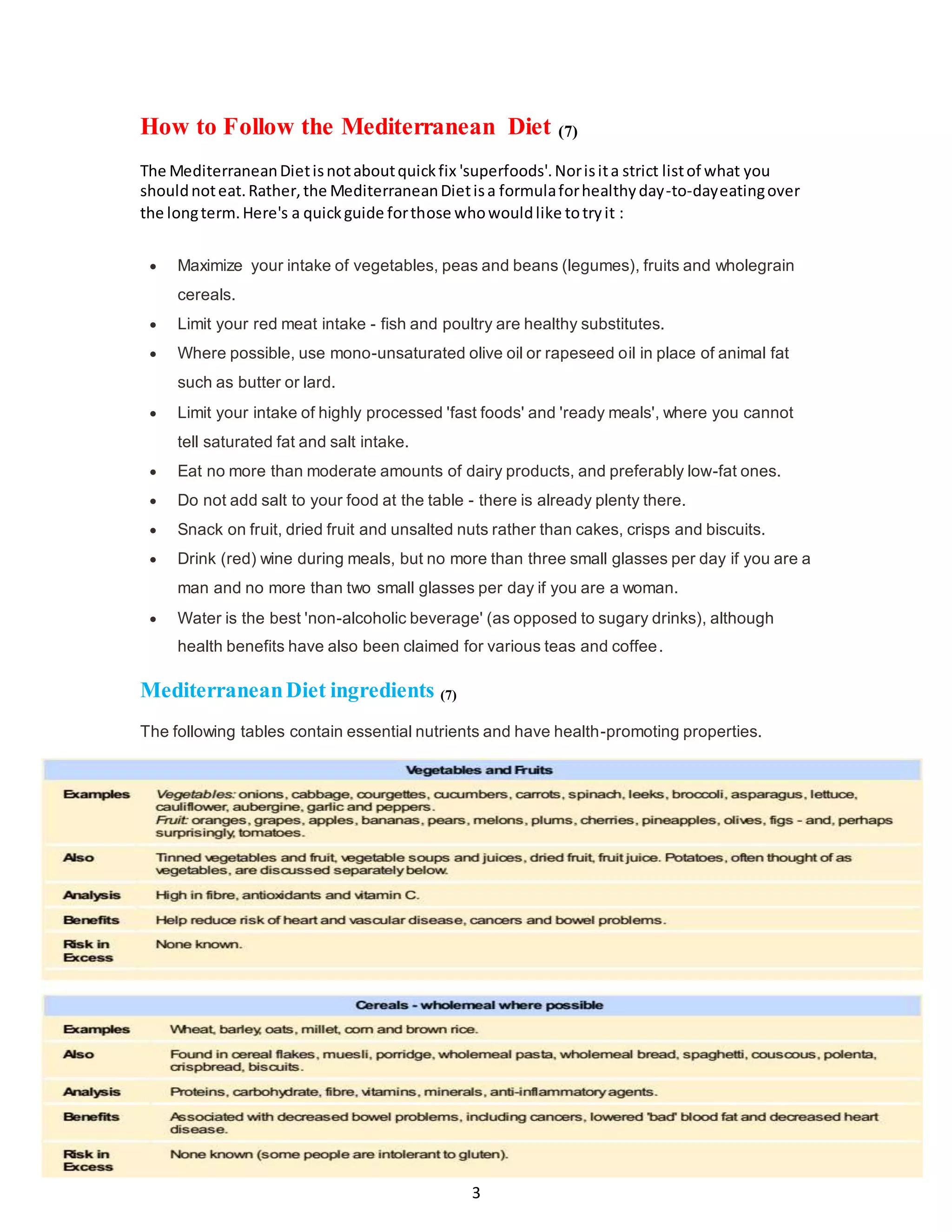 The benefits of the mediterranean diet pattern for adults | DOCX