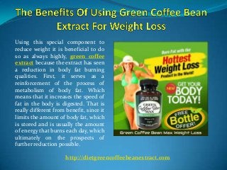Using this special component to
reduce weight it is beneficial to do
so as always highly, green coffee
extract because the extract has seen
a reduction in body fat burning
qualities. First, it serves as a
reinforcement of the process of
metabolism of body fat. Which
means that it increases the speed of
fat in the body is digested. That is
really different from benefit, since it
limits the amount of body fat, which
is stored and is usually the amount
of energy that burns each day, which
ultimately on the prospects of
further reduction possible.

                      http://dietgreencoffeebeanextract.com
 
