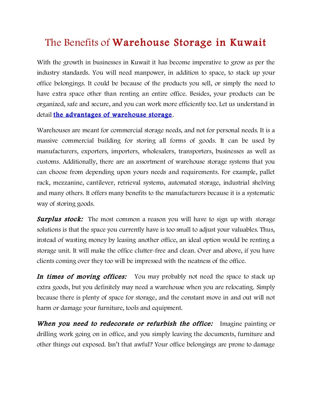 The benefits of warehouse storage in kuwait