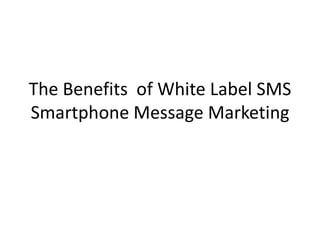 The Benefits  of White Label SMS Smartphone Message Marketing 