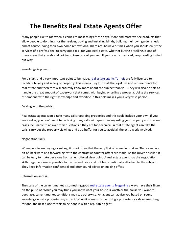 The Benefits Real Estate Agents Offer