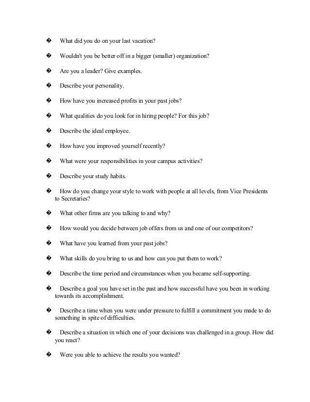 interview questions about personality