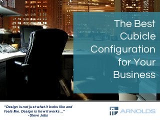 The Best
Cubicle
Configuration
for Your
Business
“Design is not just what it looks like and
feels like. Design is how it works…”
-Steve Jobs
 