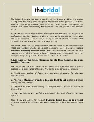 The Best Designer Bridal Dresses Gold Coast Available Brand in Australia