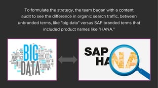To formulate the strategy, the team began with a content
audit to see the diﬀerence in organic search traﬃc, between
unbra...