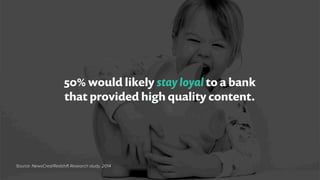 50% would likely stay loyal to a bank
that provided high quality content.
Source: NewsCred/Redshift Research study, 2014
 