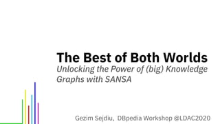 The Best of Both Worlds
Unlocking the Power of (big) Knowledge
Graphs with SANSA
Gezim Sejdiu, DBpedia Workshop @LDAC2020
 