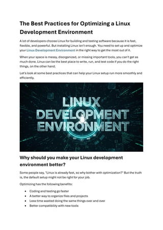 The Best Practices for Optimizing a Linux Development Environment | PDF