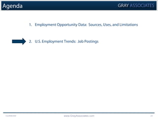 Confidential www.GrayAssociates.com 22
Agenda
1.  Employment Opportunity Data: Sources, Uses, and Limitations
2.  U.S. Emp...
