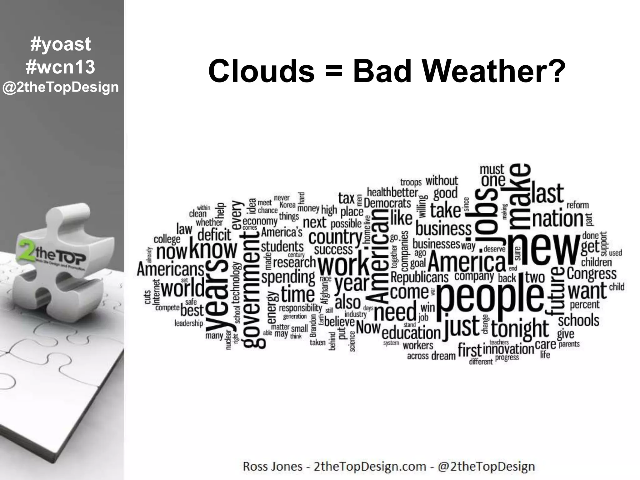 Clouds = Bad Weather?
#yoast
#wcn13
@2theTopDesign
 