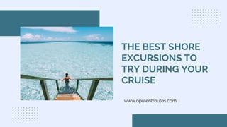 THE BEST SHORE
EXCURSIONS TO
TRY DURING YOUR
CRUISE
www.opulentroutes.com
 