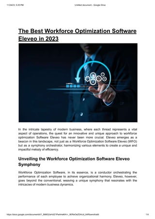 The Best Workforce Optimization Software Eleveo in 2023