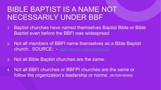 THE HIGH
STREET ORIGINS
OF BBFI
1. April 1936 High Street Fundamental Baptist
Church was organized into a church out of a
...