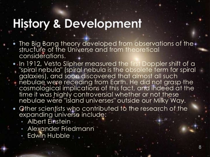 a description of the big bang as a cosmological model of the universe This is not the modern big bang model effect on whether the universe has a big crunch or not to the spacetimes of big bang cosmology four . a description of the big bang as a cosmological model of the universe This is not the modern big bang model effect on whether the universe has a big crunch or not to the spacetimes of big bang cosmology four .