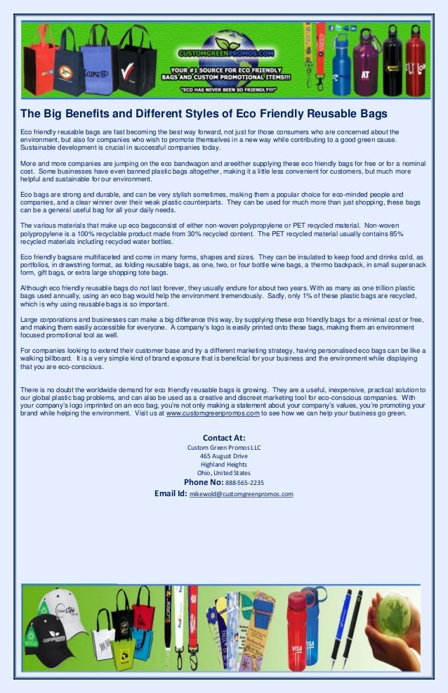 The Big Benefits and Different Styles of Eco Friendly Reusable Bags