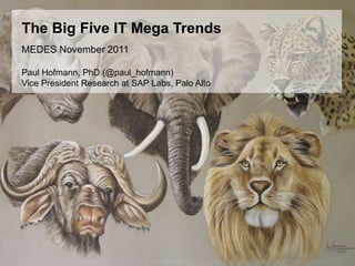 The Big Five IT Mega Trends
MEDES November 2011

Paul Hofmann, PhD (@paul_hofmann)
Vice President Research at SAP Labs, Palo Alto
 