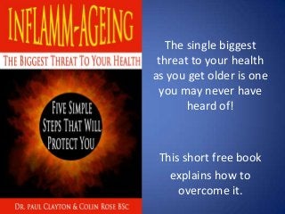 The single biggest
threat to your health
as you get older is one
you may never have
heard of!
This short free book
explains how to
overcome it.
 
