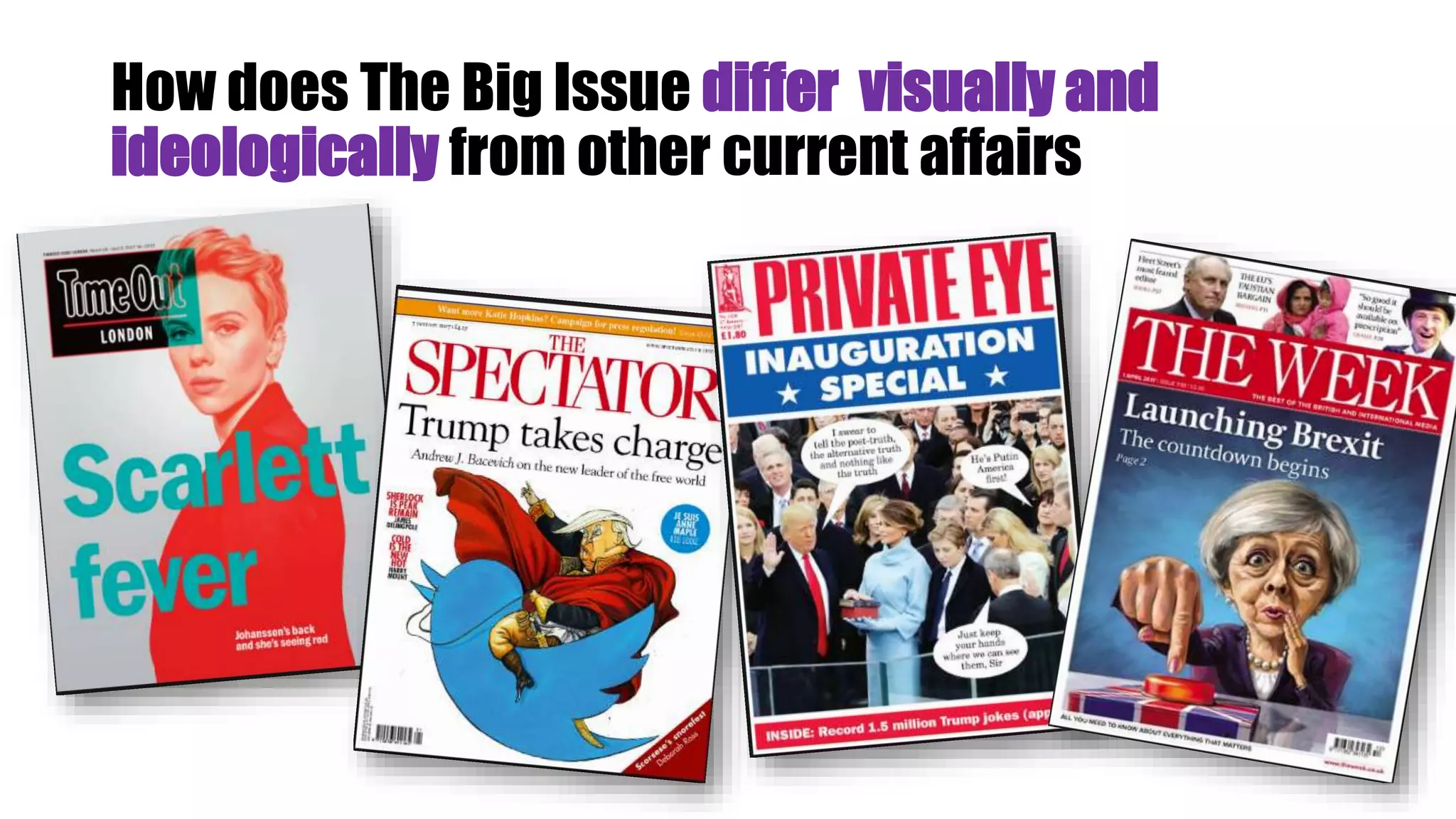 How does The Big Issue differ visually and
ideologically from other current affairs
 