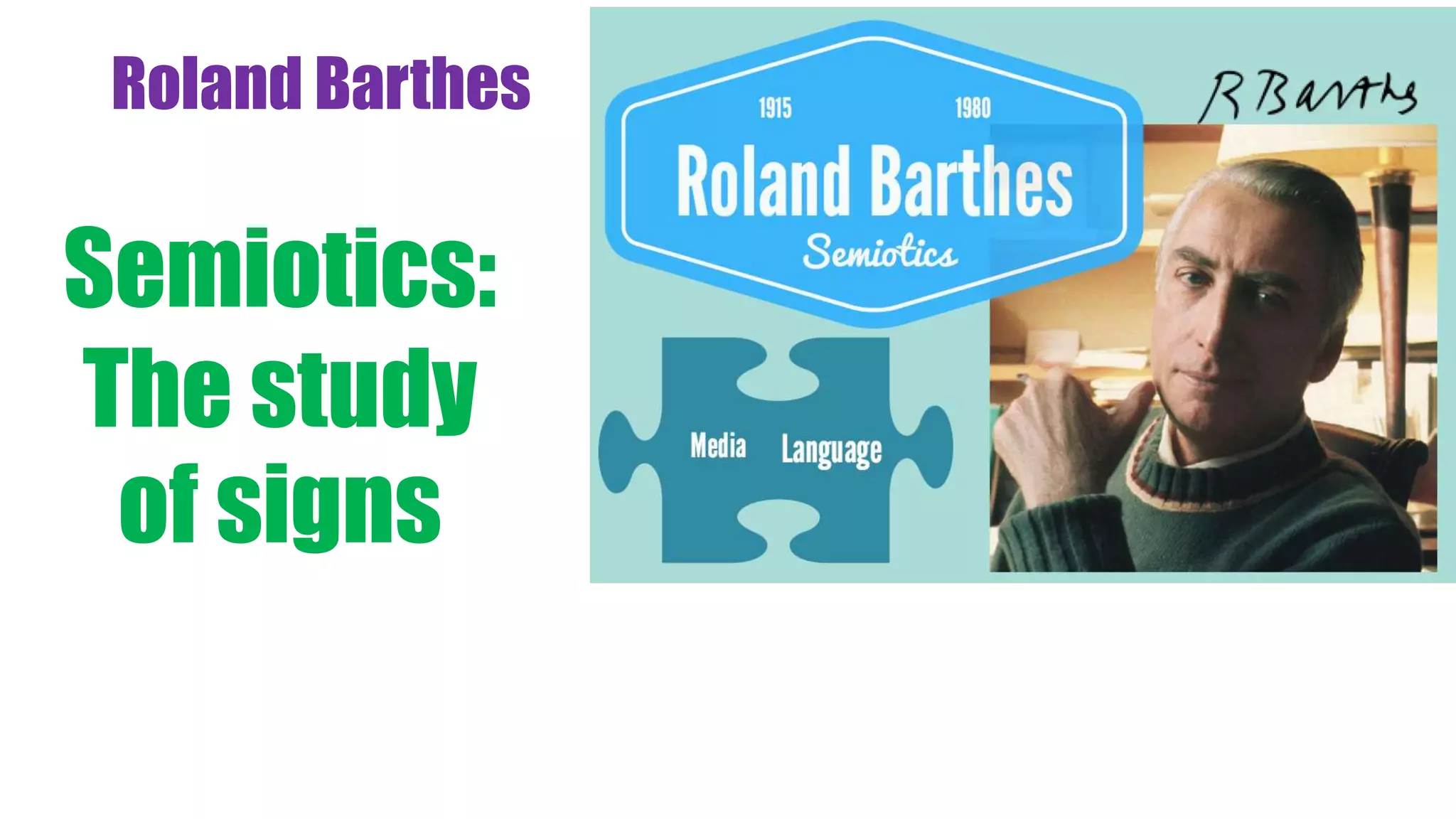 Roland Barthes
Semiotics:
The study
of signs
 