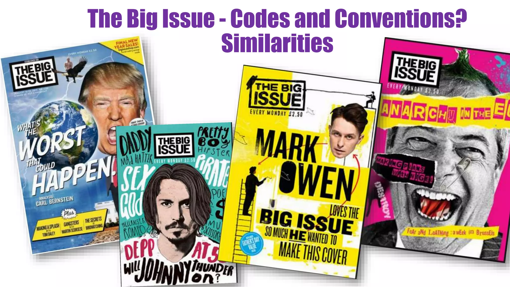 The Big Issue - Codes and Conventions?
Similarities
 