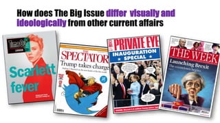 How does The Big Issue differ visually and
ideologically from other current affairs
 