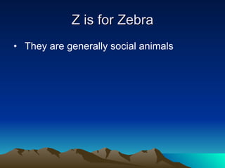 Z is for Zebra They are generally social animals 