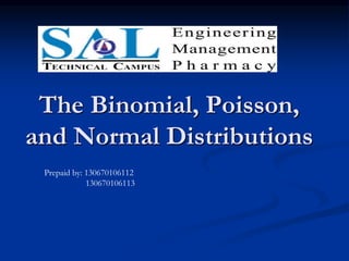 The Binomial, Poisson,
and Normal Distributions
Prepaid by: 130670106112
130670106113
 