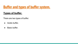 Basic buffer
A buffer solution containing relatively large amounts of a weak base and its salt with a
strong acid is terme...