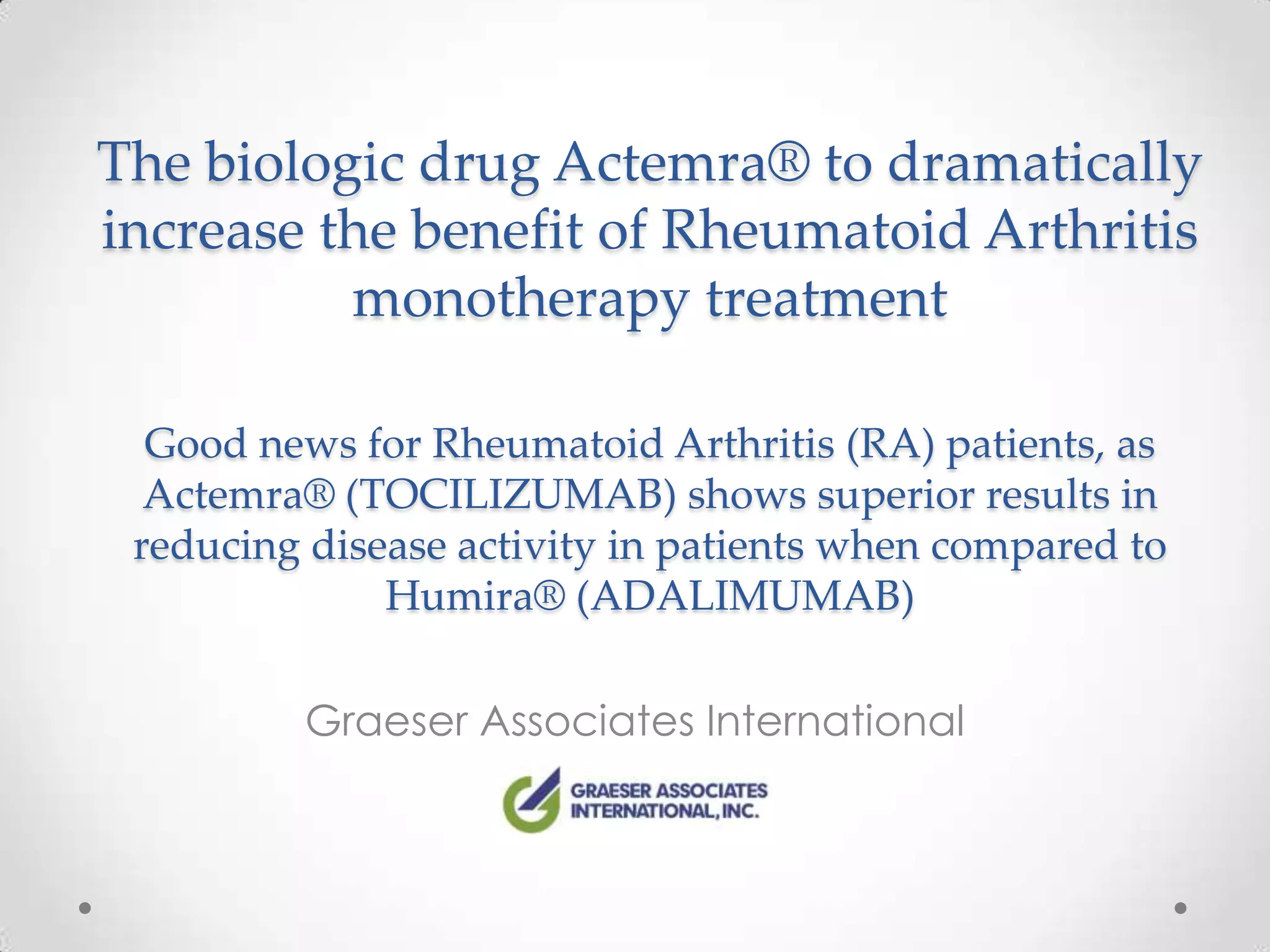 The biologic drug actemra® to dramatically increase the benefit of
