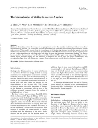 The Biomechanics Of Kicking In Soccer A Review | PDF