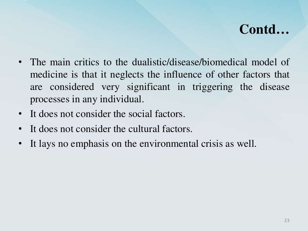 THE BIOMEDICAL MODEL OF HEALTH