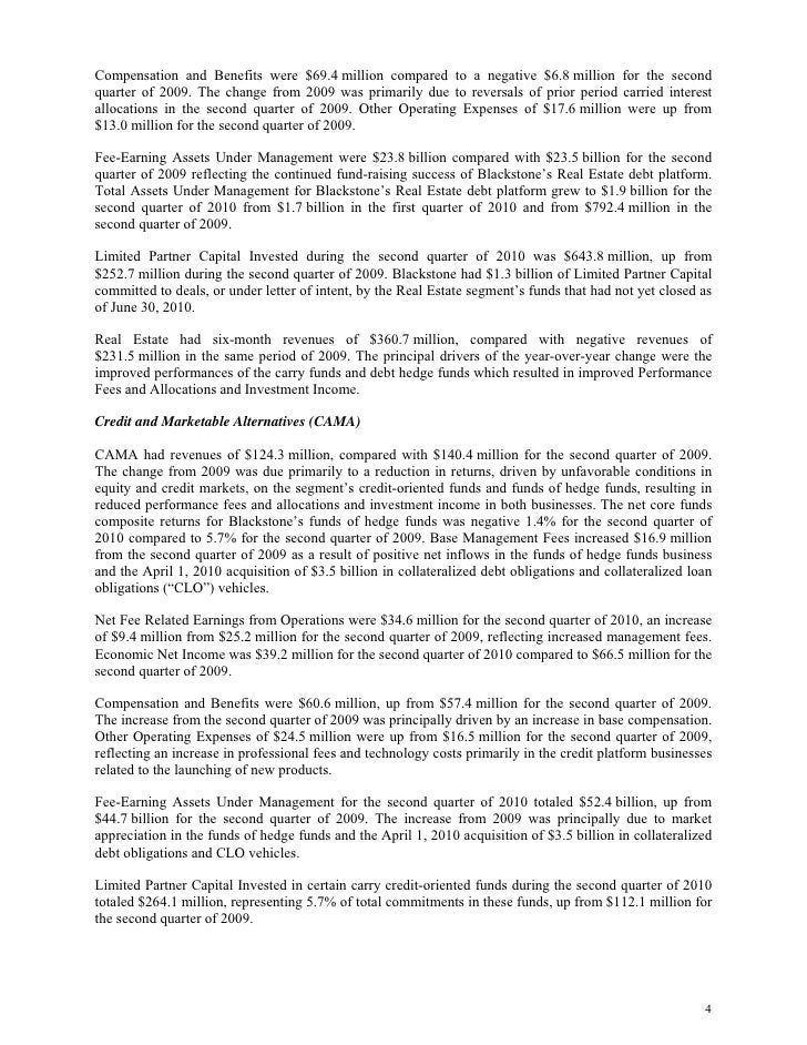The blackstone group quarterly reports
