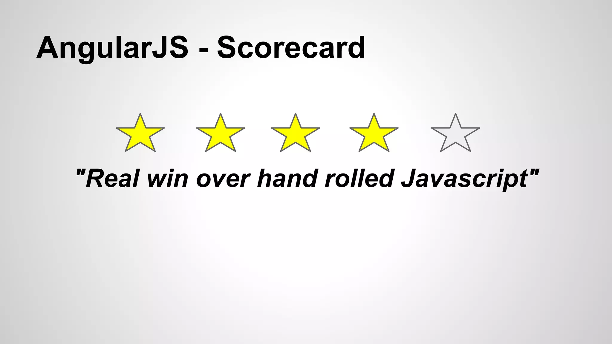 AngularJS - Scorecard

"Real win over hand rolled Javascript"

 