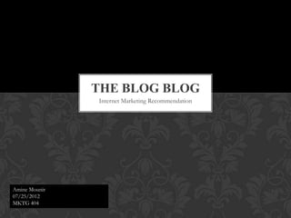 THE BLOG BLOG
               Internet Marketing Recommendation




Amine Mounir
07/25/2012
MKTG 404
 