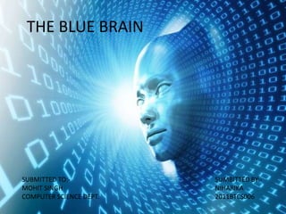 THE BLUE BRAIN
SUBMITTED TO:-
MOHIT SINGH
COMPUTER SCIENCE DEPT.
SUMBITTED BY:-
NIHARIKA
2011BTCS006
 