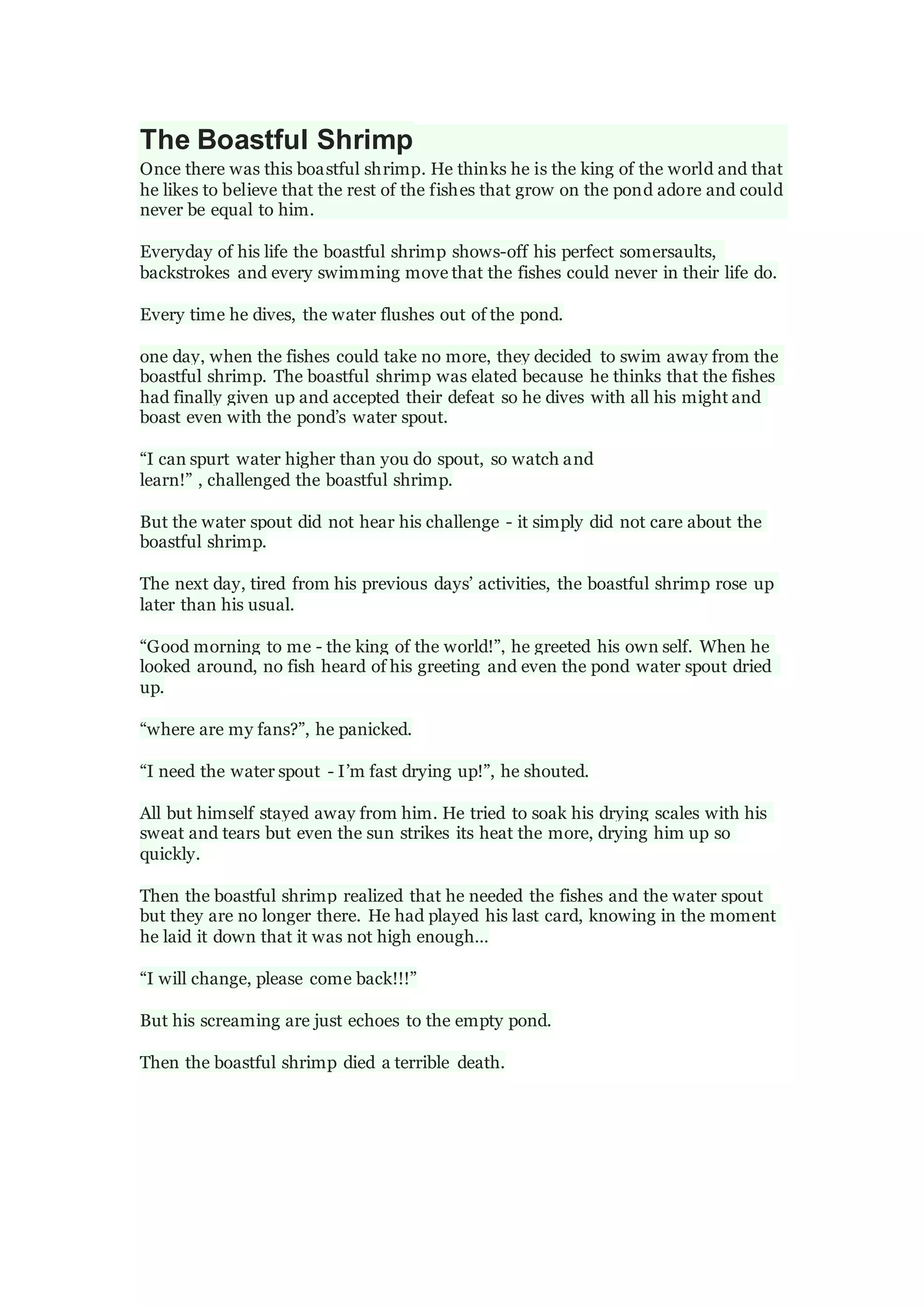 The boastful shrimp | DOCX