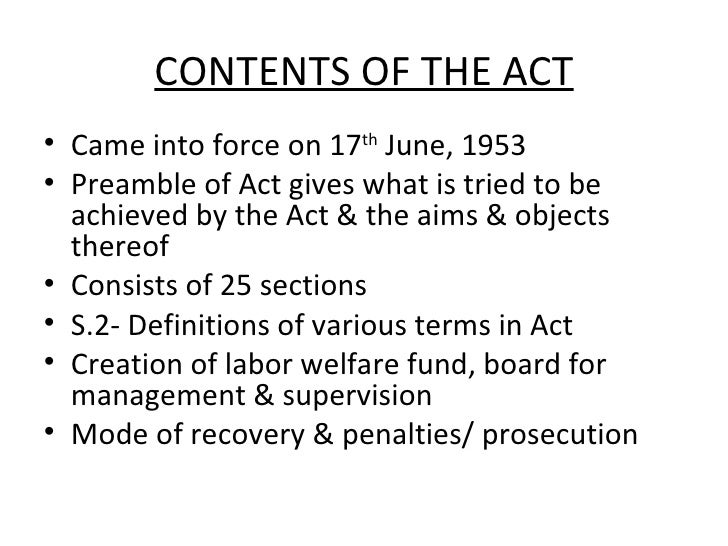 The Bombay Labour Welfare Fund Act, 1953