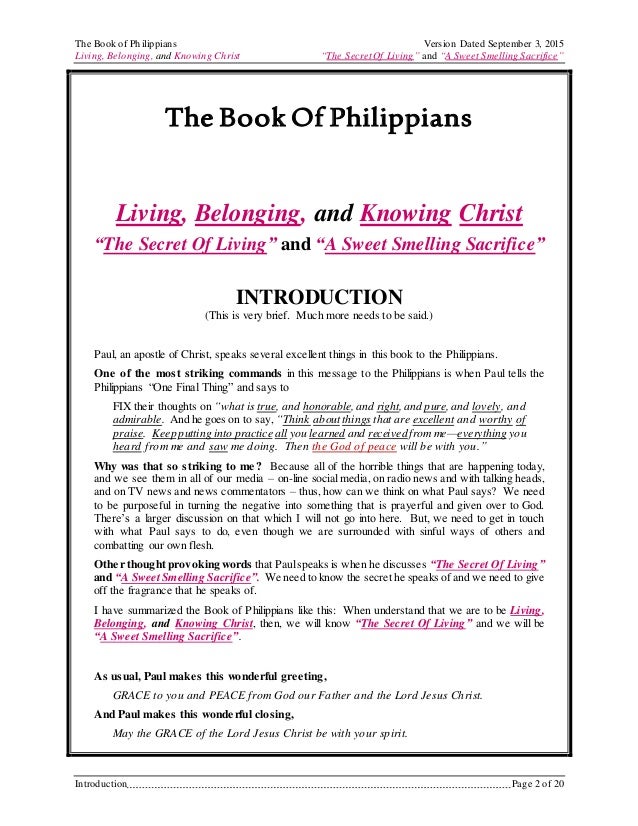 The Book Of Philippians Living, Belonging, and Knowing Christ