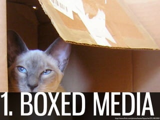 1. BOXED MEDIA
          http://www.ﬂickr.com/photos/butterﬂypsyche/2913481850/
 