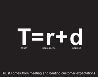 T=r+d
           TRUST         RELIABILITY       DELIGHT




Trust comes from meeting and beating customer expectations.
 
