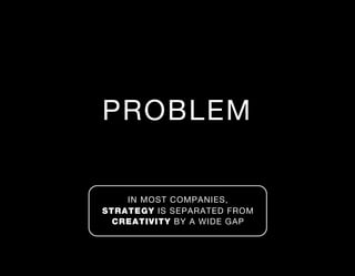 PROBLEM

    IN MOST COMPANIES,
STRATEGY IS SEPARATED FROM
  CREATIVITY BY A WIDE GAP
 