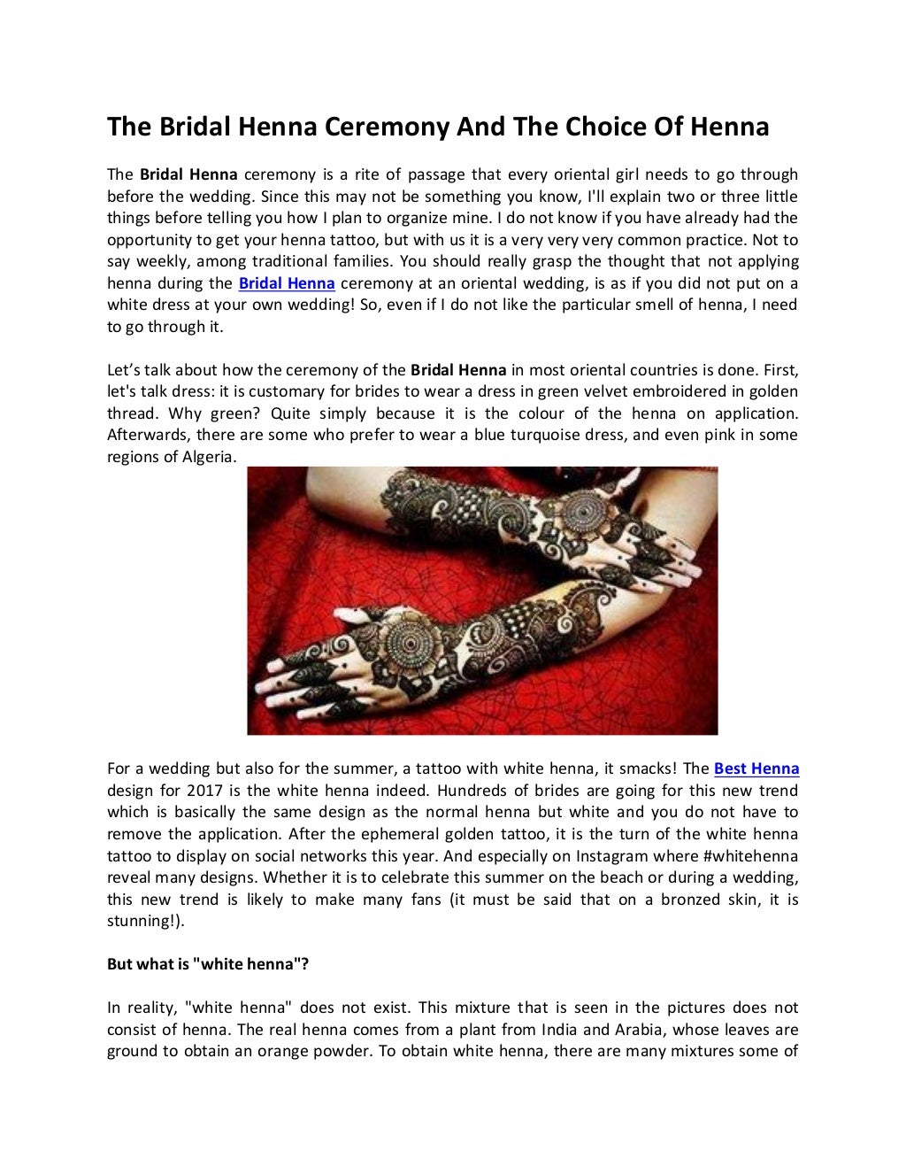 The bridal henna ceremony and the choice of henna