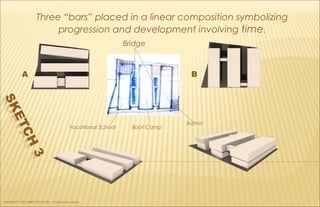 Boot Camp
Admin
Vocational School
Bridge
A B
Three “bars” placed in a linear composition symbolizing
progression and development involving time.
UNIVERSITY RICHARD LECONTE | Preliminary Ideas
 
