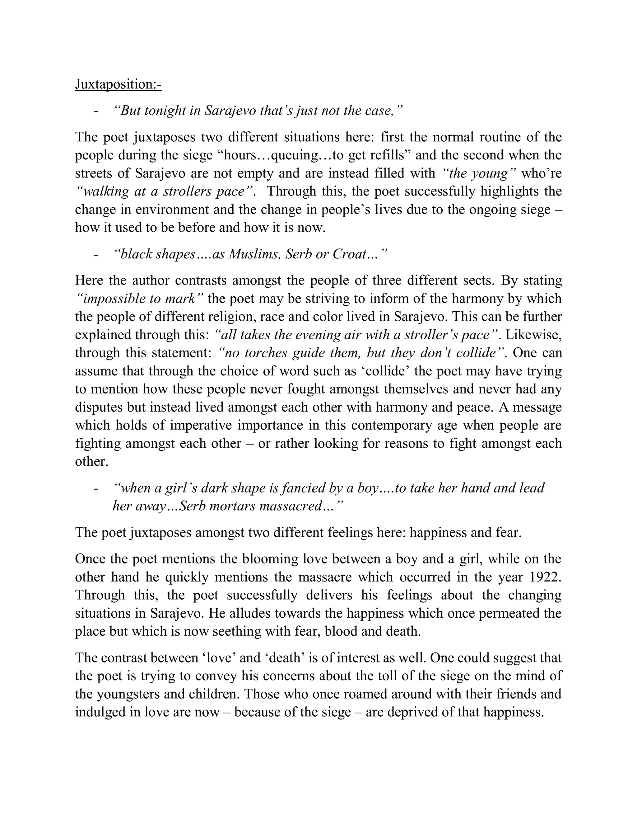 Critical analysis of the poem the bright lights of Sarajevo by Tony ...