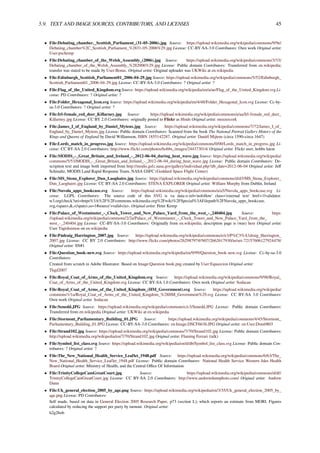 5.9. TEXT AND IMAGE SOURCES, CONTRIBUTORS, AND LICENSES 45
• File:Debating_chamber,_Scottish_Parliament_(31-05-2006).jpg Source: https://upload.wikimedia.org/wikipedia/commons/9/9e/
Debating_chamber%2C_Scottish_Parliament_%2831-05-2006%29.jpg License: CC-BY-SA-3.0 Contributors: Own work Original artist:
User:pschemp
• File:Debating_chamber_of_the_Welsh_Assembly_(2006).jpg Source: https://upload.wikimedia.org/wikipedia/commons/3/33/
Debating_chamber_of_the_Welsh_Assembly_%282006%29.jpg License: Public domain Contributors: Transferred from en.wikipedia;
transfer was stated to be made by User:Bonas. Original artist: Original uploader was UKWiki at en.wikipedia
• File:Edinburgh_Scottish_Parliament01_2006-04-29.jpg Source: https://upload.wikimedia.org/wikipedia/commons/5/52/Edinburgh_
Scottish_Parliament01_2006-04-29.jpg License: CC-BY-SA-3.0 Contributors: ? Original artist: ?
• File:Flag_of_the_United_Kingdom.svg Source: https://upload.wikimedia.org/wikipedia/en/a/ae/Flag_of_the_United_Kingdom.svg Li-
cense: PD Contributors: ? Original artist: ?
• File:Folder_Hexagonal_Icon.svg Source: https://upload.wikimedia.org/wikipedia/en/4/48/Folder_Hexagonal_Icon.svg License: Cc-by-
sa-3.0 Contributors: ? Original artist: ?
• File:Irl-female_red_deer_Killarney.jpg Source: https://upload.wikimedia.org/wikipedia/commons/a/aa/Irl-female_red_deer_
Killarney.jpg License: CC BY 2.0 Contributors: originally posted to Flickr as Hinds Original artist: mozzercork
• File:James_I_of_England_by_Daniel_Mytens.jpg Source: https://upload.wikimedia.org/wikipedia/commons/7/72/James_I_of_
England_by_Daniel_Mytens.jpg License: Public domain Contributors: Scanned from the book The National Portrait Gallery History of the
Kings and Queens of England by David Williamson, ISBN 1855142287. Original artist: Daniël Mijtens (circa 1590–circa 1647)
• File:Lords_match_in_progress.jpg Source: https://upload.wikimedia.org/wikipedia/commons/0/00/Lords_match_in_progress.jpg Li-
cense: CC BY-SA 2.0 Contributors: http://www.flickr.com/photos/hobbs_images/244373014/ Original artist: Flickr user, hobbs luton
• File:MODIS_-_Great_Britain_and_Ireland_-_2012-06-04_during_heat_wave.jpg Source: https://upload.wikimedia.org/wikipedia/
commons/5/53/MODIS_-_Great_Britain_and_Ireland_-_2012-06-04_during_heat_wave.jpg License: Public domain Contributors: De-
scription text and image both imported from http://modis.gsfc.nasa.gov/gallery/individual.php?db_date=2012-06-04 Original artist: Jeﬀ
Schmaltz, MODIS Land Rapid Response Team, NASA GSFC (Goddard Space Flight Center)
• File:MS_Stena_Explorer_Dun_Laoghaire.jpg Source: https://upload.wikimedia.org/wikipedia/commons/d/d3/MS_Stena_Explorer_
Dun_Laoghaire.jpg License: CC BY-SA 2.0 Contributors: STENA EXPLORER Original artist: William Murphy from Dublin, Ireland
• File:Nuvola_apps_bookcase.svg Source: https://upload.wikimedia.org/wikipedia/commons/a/a5/Nuvola_apps_bookcase.svg Li-
cense: LGPL Contributors: The source code of this SVG is <a data-x-rel='nofollow' class='external text' href='//validator.
w3.org/check?uri=https%3A%2F%2Fcommons.wikimedia.org%2Fwiki%2FSpecial%3AFilepath%2FNuvola_apps_bookcase.
svg,<span>,&,</span>,ss=1#source'>valid</a>. Original artist: Peter Kemp
• File:Palace_of_Westminster_-_Clock_Tower_and_New_Palace_Yard_from_the_west_-_240404.jpg Source: https:
//upload.wikimedia.org/wikipedia/commons/2/2a/Palace_of_Westminster_-_Clock_Tower_and_New_Palace_Yard_from_the_
west_-_240404.jpg License: CC-BY-SA-3.0 Contributors: Originally from en.wikipedia; description page is (was) here Original artist:
User Tagishsimon on en.wikipedia
• File:Pádraig_Harrington_2007.jpg Source: https://upload.wikimedia.org/wikipedia/commons/e/e3/P%C3%A1draig_Harrington_
2007.jpg License: CC BY 2.0 Contributors: http://www.flickr.com/photos/26298797@N07/2662617930/in/set-72157606127924478/
Original artist: SN#1
• File:Question_book-new.svg Source: https://upload.wikimedia.org/wikipedia/en/9/99/Question_book-new.svg License: Cc-by-sa-3.0
Contributors:
Created from scratch in Adobe Illustrator. Based on Image:Question book.png created by User:Equazcion Original artist:
Tkgd2007
• File:Royal_Coat_of_Arms_of_the_United_Kingdom.svg Source: https://upload.wikimedia.org/wikipedia/commons/9/98/Royal_
Coat_of_Arms_of_the_United_Kingdom.svg License: CC BY-SA 3.0 Contributors: Own work Original artist: Sodacan
• File:Royal_Coat_of_Arms_of_the_United_Kingdom_(HM_Government).svg Source: https://upload.wikimedia.org/wikipedia/
commons/1/1a/Royal_Coat_of_Arms_of_the_United_Kingdom_%28HM_Government%29.svg License: CC BY-SA 3.0 Contributors:
Own work Original artist: Sodacan
• File:Senedd.JPG Source: https://upload.wikimedia.org/wikipedia/commons/c/c3/Senedd.JPG License: Public domain Contributors:
Transferred from en.wikipedia Original artist: UKWiki at en.wikipedia
• File:Stormont_Parliamentary_Building_01.JPG Source: https://upload.wikimedia.org/wikipedia/commons/4/45/Stormont_
Parliamentary_Building_01.JPG License: CC-BY-SA-3.0 Contributors: en:Image:DSCF6636.JPG Original artist: en:User:Dom0803
• File:Strand102.jpg Source: https://upload.wikimedia.org/wikipedia/commons/7/70/Strand102.jpg License: Public domain Contributors:
http://upload.wikimedia.org/wikipedia/en/7/70/Strand102.jpg Original artist: Flaming Ferrari (talk)
• File:Symbol_list_class.svg Source: https://upload.wikimedia.org/wikipedia/en/d/db/Symbol_list_class.svg License: Public domain Con-
tributors: ? Original artist: ?
• File:The_New_National_Health_Service_Leaflet_1948.pdf Source: https://upload.wikimedia.org/wikipedia/commons/6/63/The_
New_National_Health_Service_Leaflet_1948.pdf License: Public domain Contributors: National Health Service Western Isles Health
Board Original artist: Ministry of Health, and the Central Oﬃce Of Information
• File:TrinityCollegeCamGreatCourt.jpg Source: https://upload.wikimedia.org/wikipedia/commons/d/df/
TrinityCollegeCamGreatCourt.jpg License: CC BY-SA 2.0 Contributors: http://www.andrewdunnphoto.com/ Original artist: Andrew
Dunn
• File:Uk_general_election_2005_by_age.png Source: https://upload.wikimedia.org/wikipedia/en/3/35/Uk_general_election_2005_by_
age.png License: PD Contributors:
Self made, based on data in General Election 2005 Research Paper, p73 (section L); which reports an estimate from MORI. Figures
calculated by reducing the support per party by turnout. Original artist:
h2g2bob
 