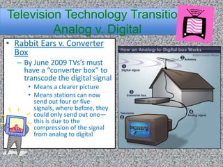 The Rise and Fall of the NetworksBoth Radio and TV Enjoyed a So-Called “Golden Age” or “Network Era”CBS, NBC, and ABC – the networks got their start and foothold in radioNetwork Decline in TV:Technological changesVCRs, DVRs, Time-shifting (taping shows and watching them later) Government regulationPrime Time Access Rule (6:30-7:00 Central) – must go to local stationsDevelopment of new networksFox (Simpsons, Married with Children)UPN & WB = The CW (America’s Next Top Model, Dawson’s Creek, Felicity, Moesha)Network Decline in Radio:The public’s fascination with its new friend television and subsequent move of radio programming to TVThe transition to an automobile cultureThe rise of “format radio”A new level of portability, thanks to developing technologyBig Three networks have lost more than 50% of audience since 1980s.