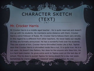 character sketch of Mr crocker Harris class 11 120 words   Brainlyin