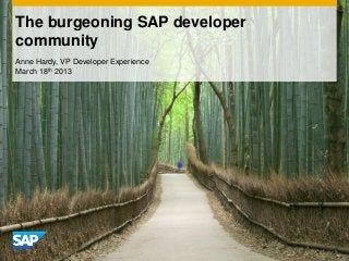 The burgeoning SAP developer
community
Anne Hardy, VP Developer Experience
March 18th 2013
 